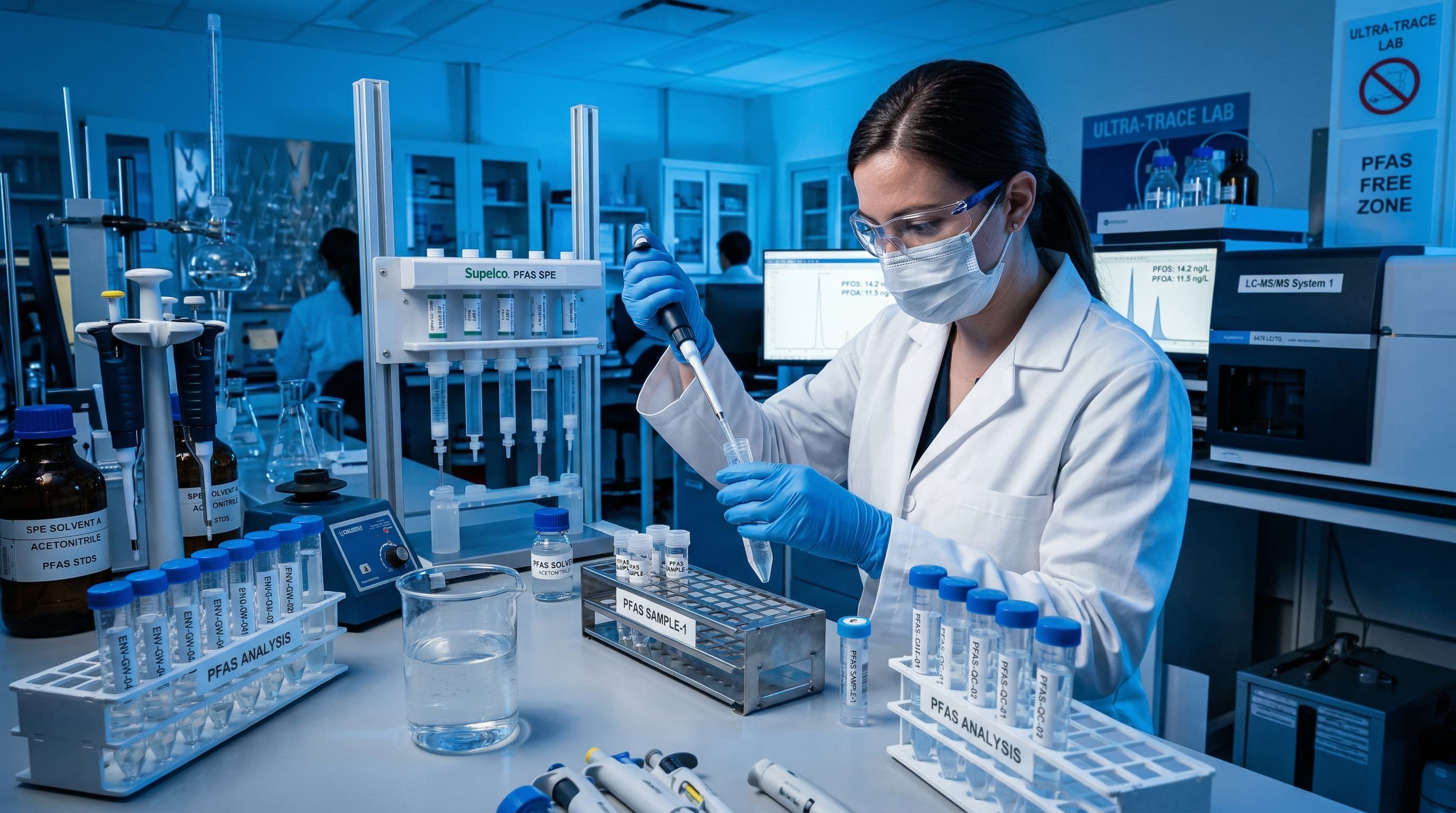 Water contamination testing representing PFAS groundwater impact