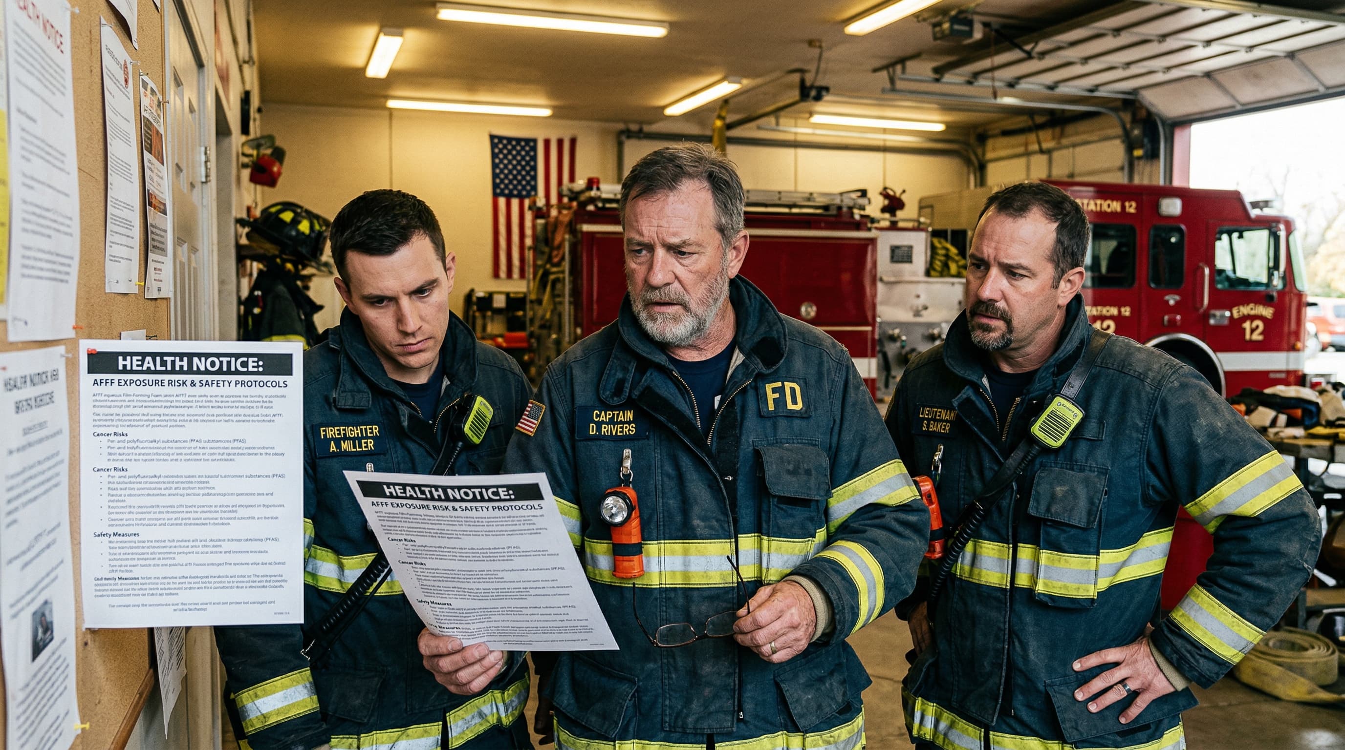 Firefighter gear and equipment representing occupational AFFF exposure risks