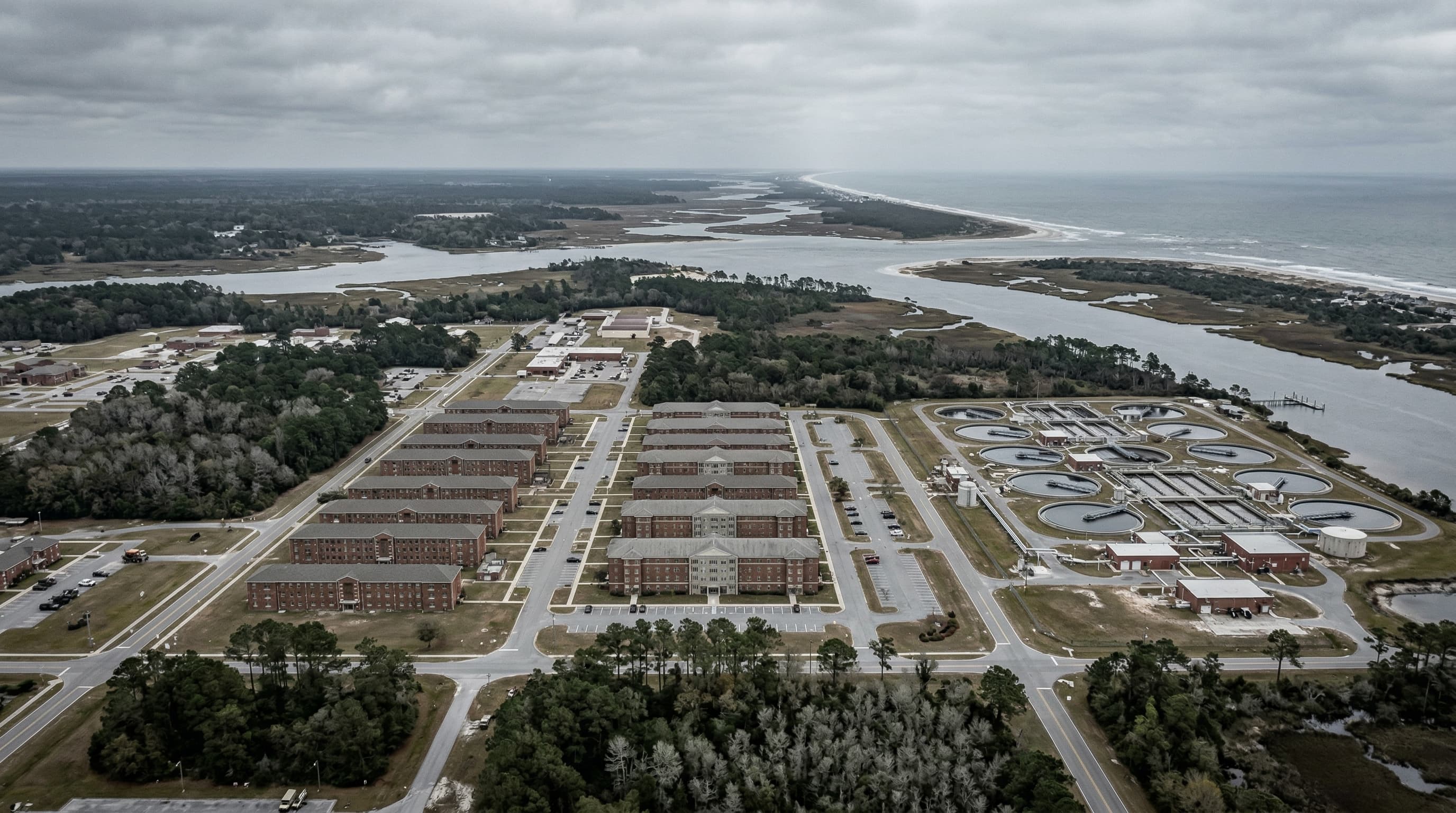 Military base landscape representing Camp Lejeune water contamination