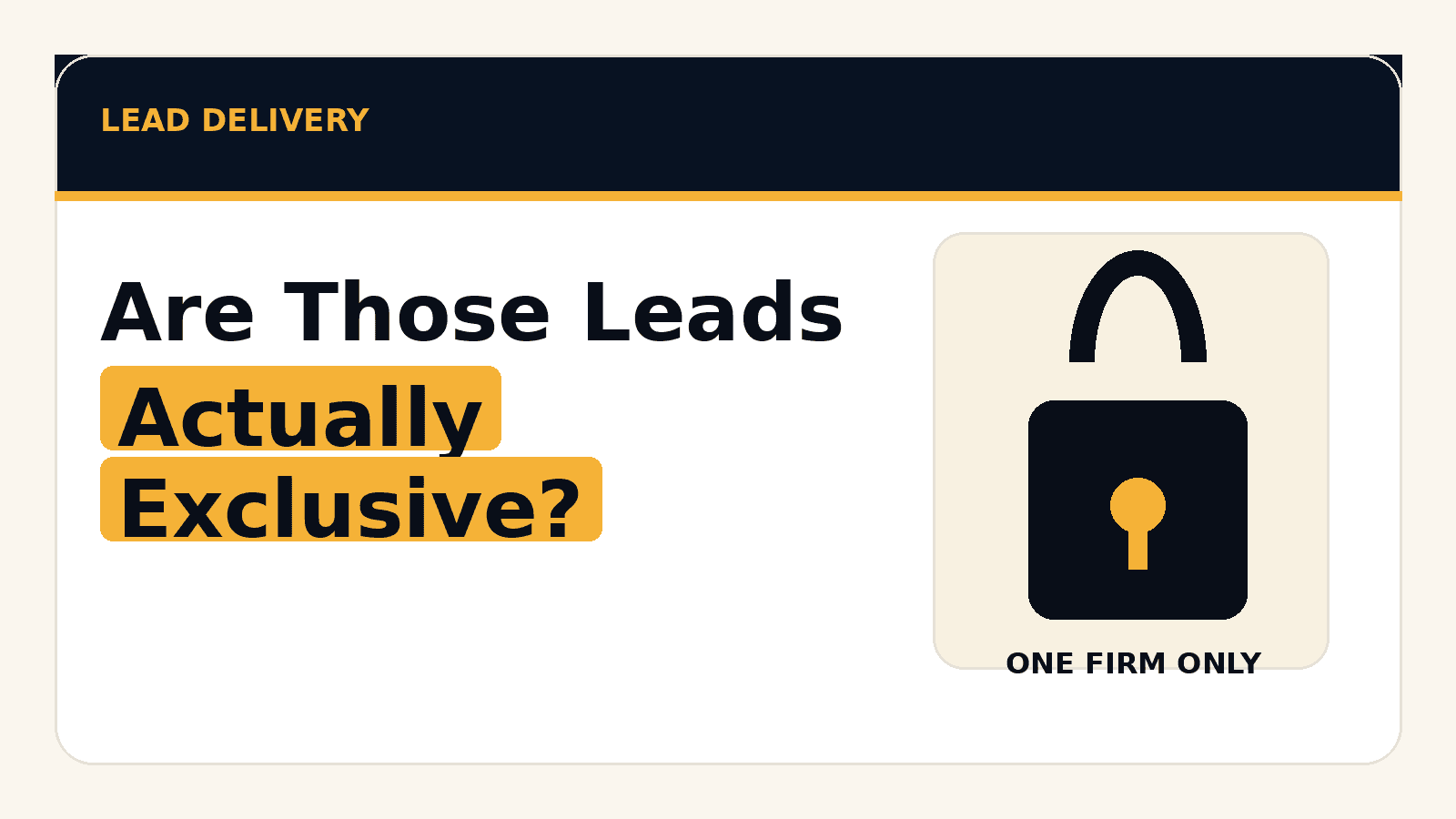 An image asking whether mass tort leads are exclusive and whether the firm owns claimant data.