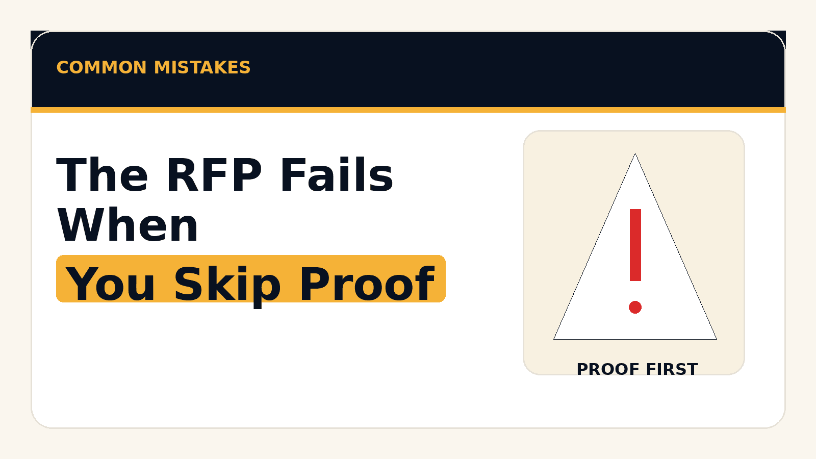 An image warning against common RFP mistakes like skipping follow-ups, references, and written proof.
