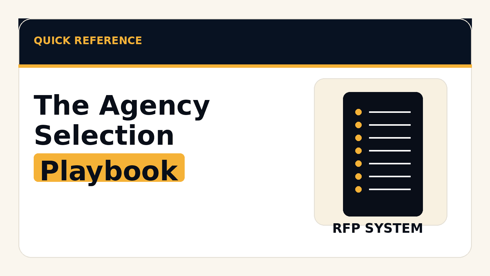 An image summarizing the one-page agency selection playbook for mass tort marketing partners.