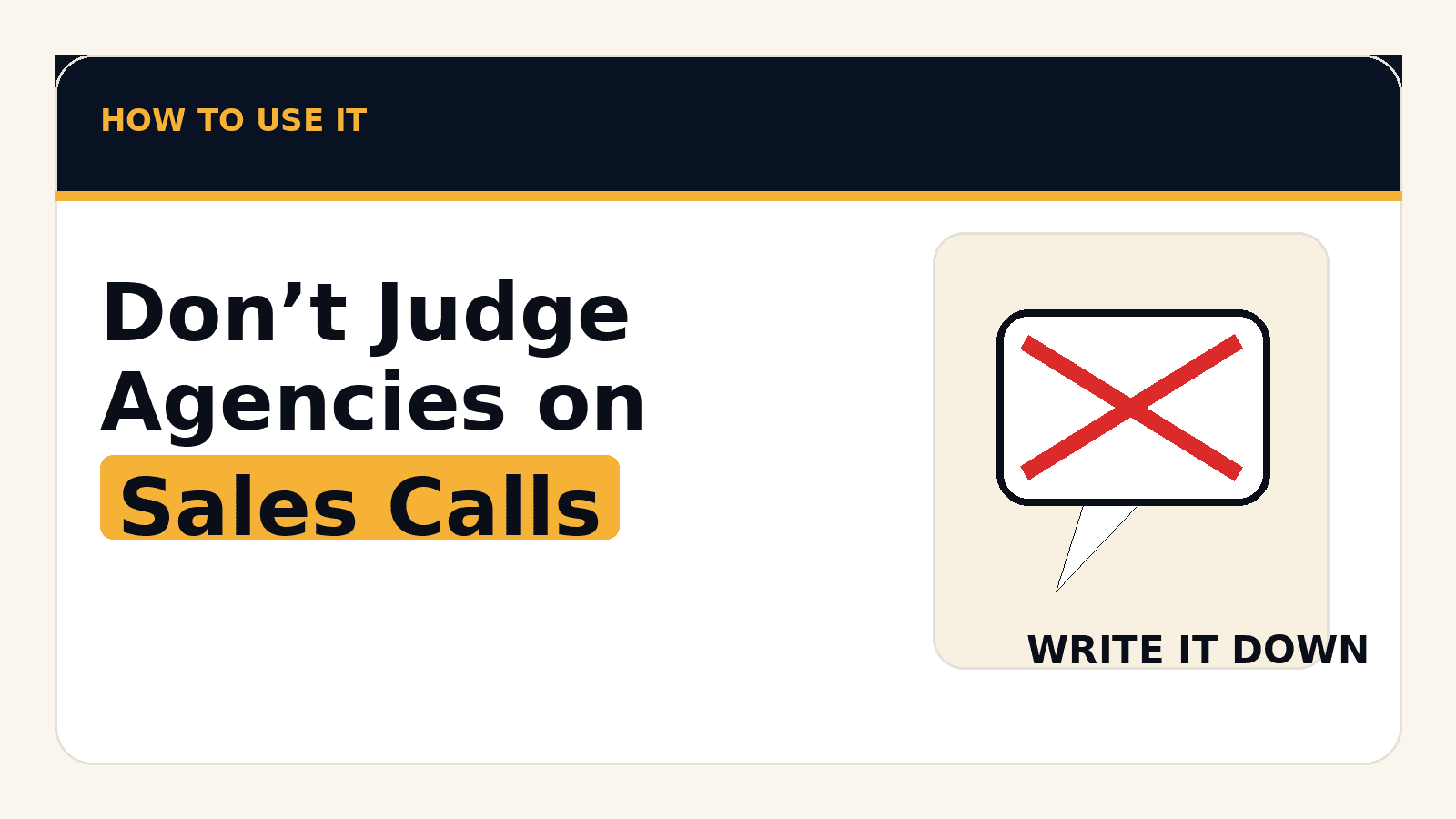 An image telling plaintiff firms to require written RFP answers instead of relying on agency sales calls.