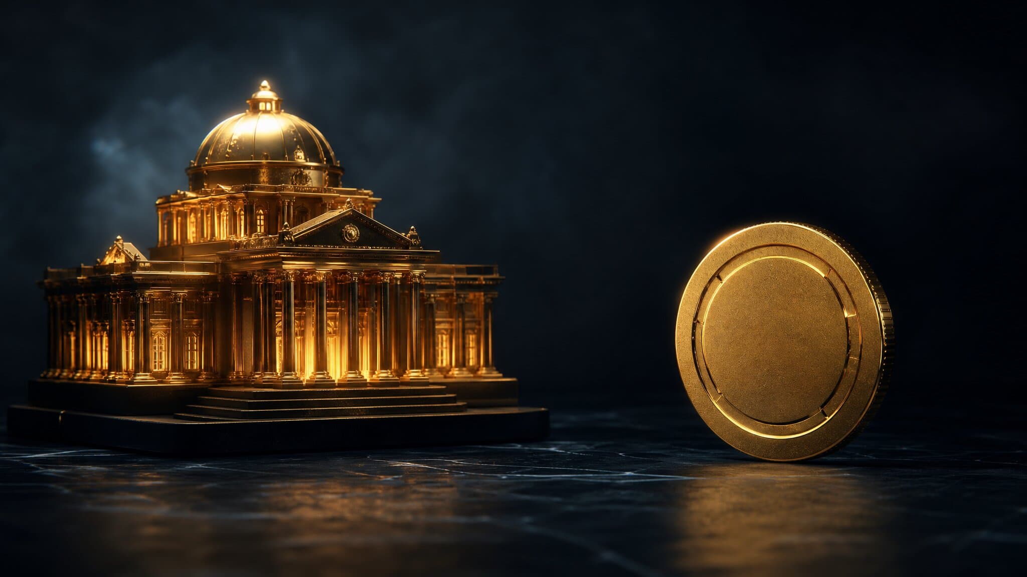 Abstract navy and gold visual comparing a mass tort marketing agency with a legal lead vendor