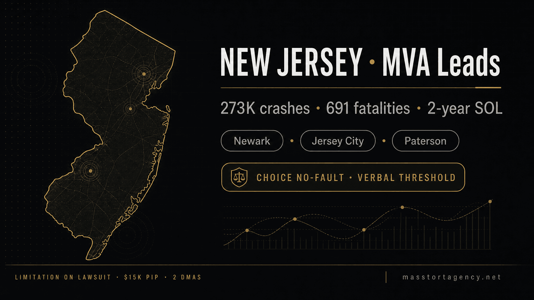 New Jersey MVA lead generation infographic — 273,000 reported crashes per year